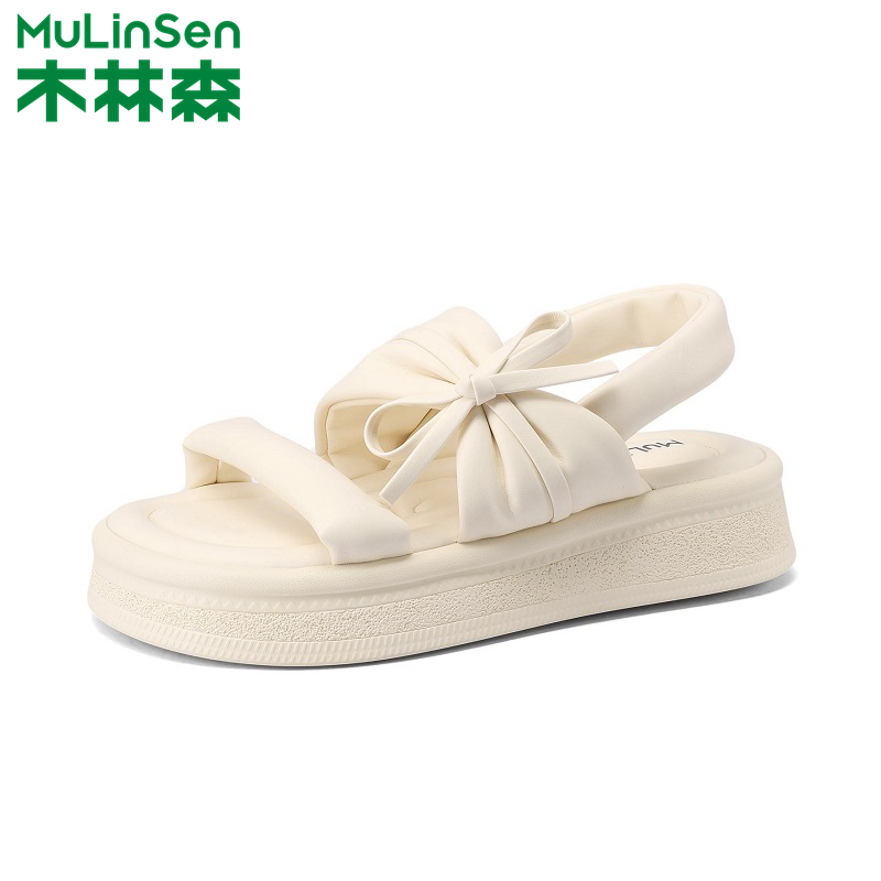 木林森一字带凉鞋外穿休闲蝴蝶结
