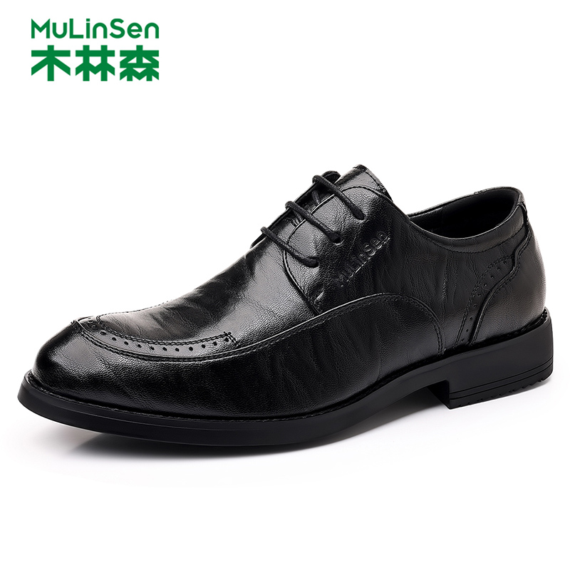 木林森皮鞋男软底增高英伦德比鞋