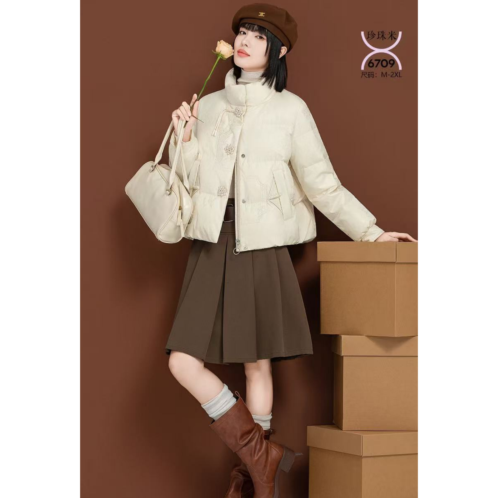 25秋冬羽绒服以旧翻新定制加厚加绒女装国风立体刺绣面包ymqf6709