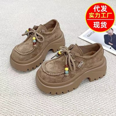 小个子增高勃肯鞋女士单鞋2025秋季新款舒适轻便懒人鞋系带乐福鞋