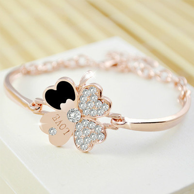 新款四叶草手镯 LOVE女韩国女时尚 精品镀真金 女生手镯礼物