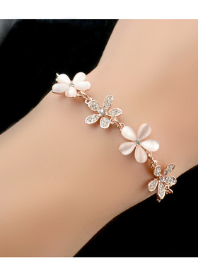 爆款猫眼石花朵手链女 韩版时尚玫瑰金手环手饰品百搭礼物直销厂