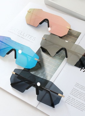 2024跨境一体式无框炫彩太阳镜男女款个性大框墨镜欧美潮流太阳镜