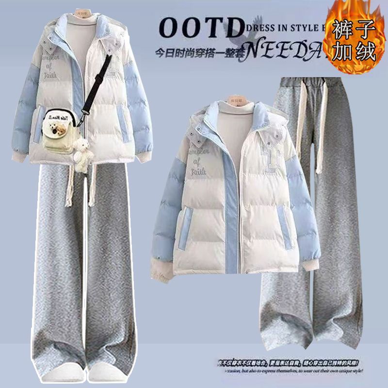 12到13一15岁大童女装秋冬套装初中学生羽绒棉服外套休闲裤两件套