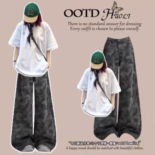 夏日13岁一套12初中学生14-17青少年女短袖T恤学院风牛仔裤套装