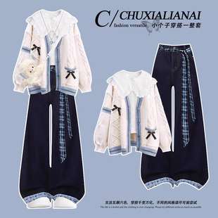 春季大童女装12-15岁毛衣衬衫裤子三件套13初中学生14甜酷套装16