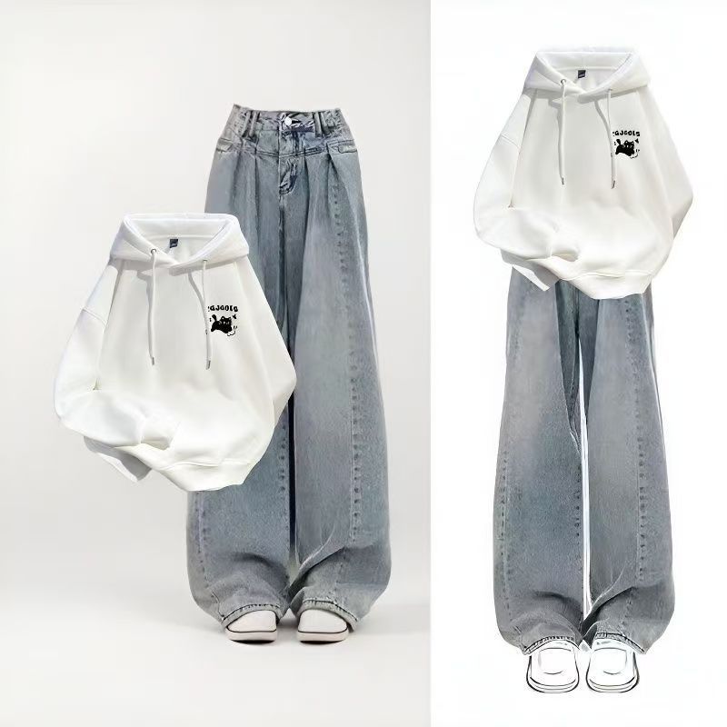 12到13一15岁大童女装秋冬套装初中学生少女卡通卫衣牛仔裤两件套