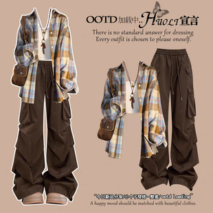 15少女深秋甜酷韩版衬衫13岁一整套初中学生14-17女孩工装裤套装1