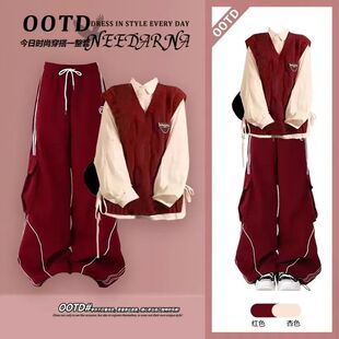 新年衣服女初高中学生过年套装春季本命年红色毛衣盐系穿搭一整套