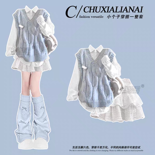 过年衣服套装女大童2026新款初中生毛衣外套jk制服短裙新年三件套