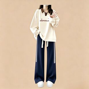 秋冬搭配一整套女大童初中学生运动休闲工装裤加绒厚卫衣两件套装
