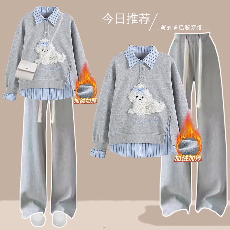 初中生运动少女套装秋冬中学生衣服大童学院风连帽卫衣穿搭一整套