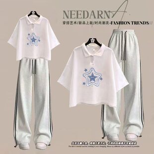 青少年夏装 初中学生夏季 时尚 套装 穿搭配一整套 女大童纯棉Polo短袖