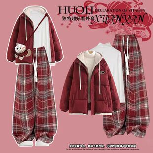 初中16高中学生14少女过冬保暖羽绒棉服搭配毛衣加绒三件套装15岁