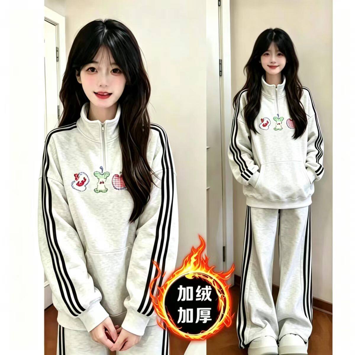 学院风卫衣套装少女2026秋冬运动裤两件套宽松初高中生套装青少年