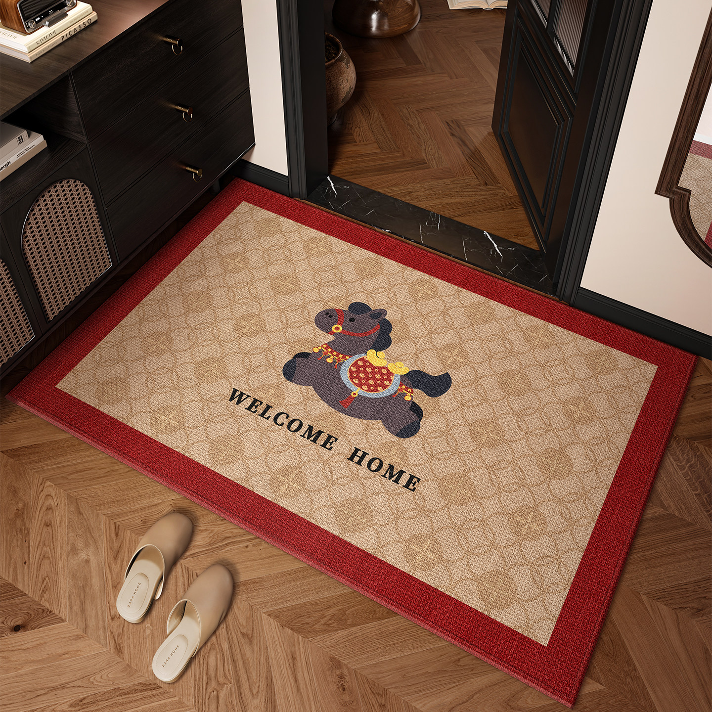 红色喜庆入户门地垫2026年新款马年入户玄关进门地毯防滑耐脏脚垫,居家布艺,入户地垫,淘宝优惠券,粉丝福利购,淘宝优惠卷
