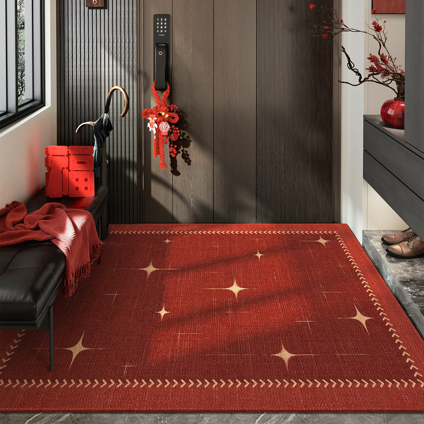 入户门地垫高端红色入户脚垫喜庆防滑门垫大门口垫子玄关进门地毯