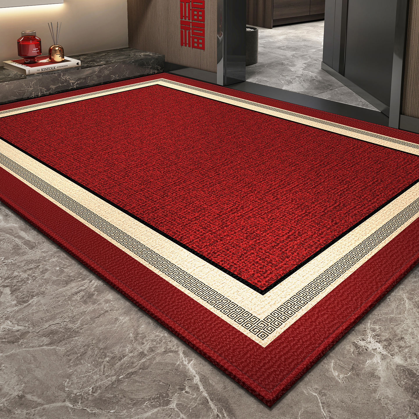 入户门地垫新中式高级乔迁门口垫子红色进门脚垫家用新款防滑地毯