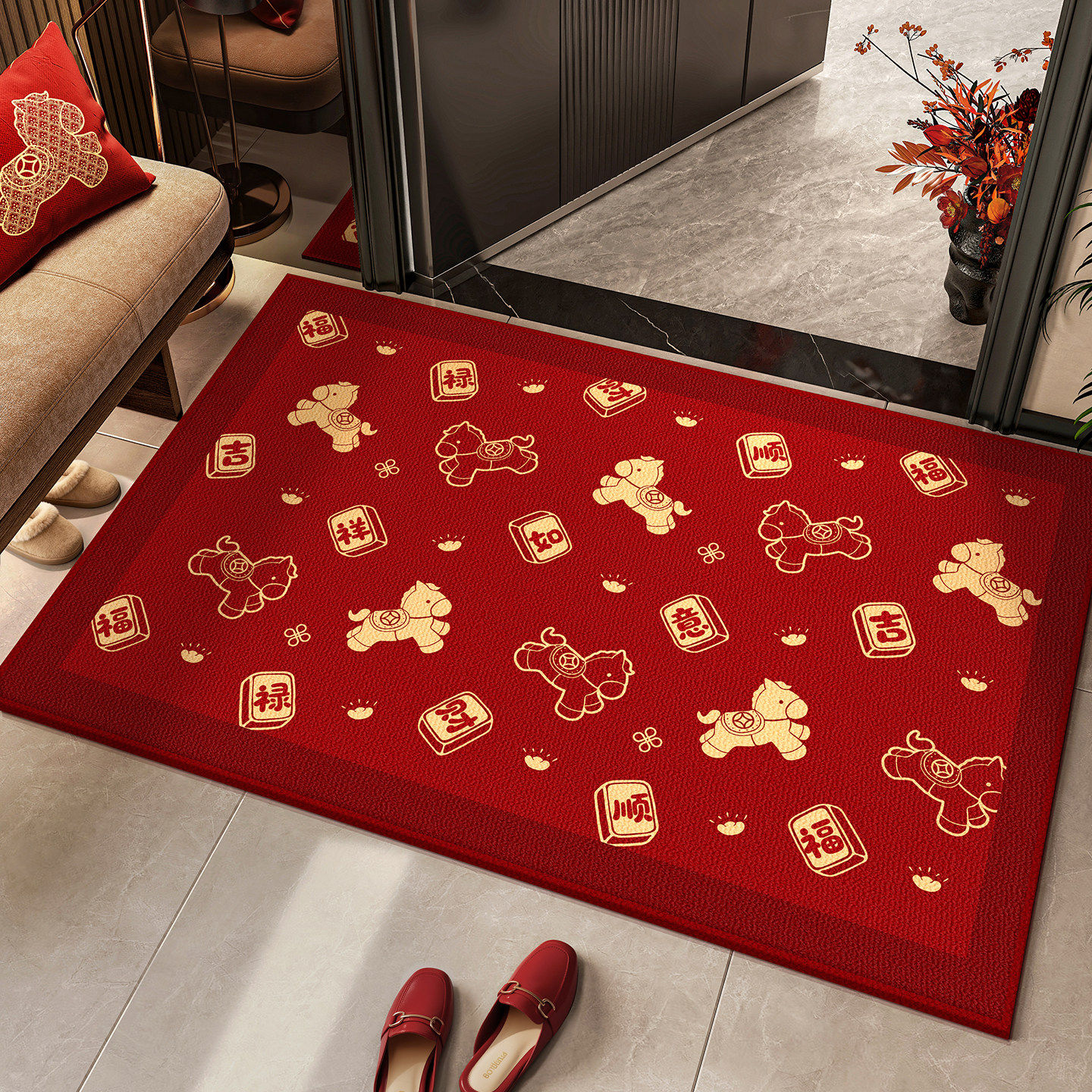 马年红色入户门地垫2026新款防滑入户脚垫门垫门口进门地毯可裁剪