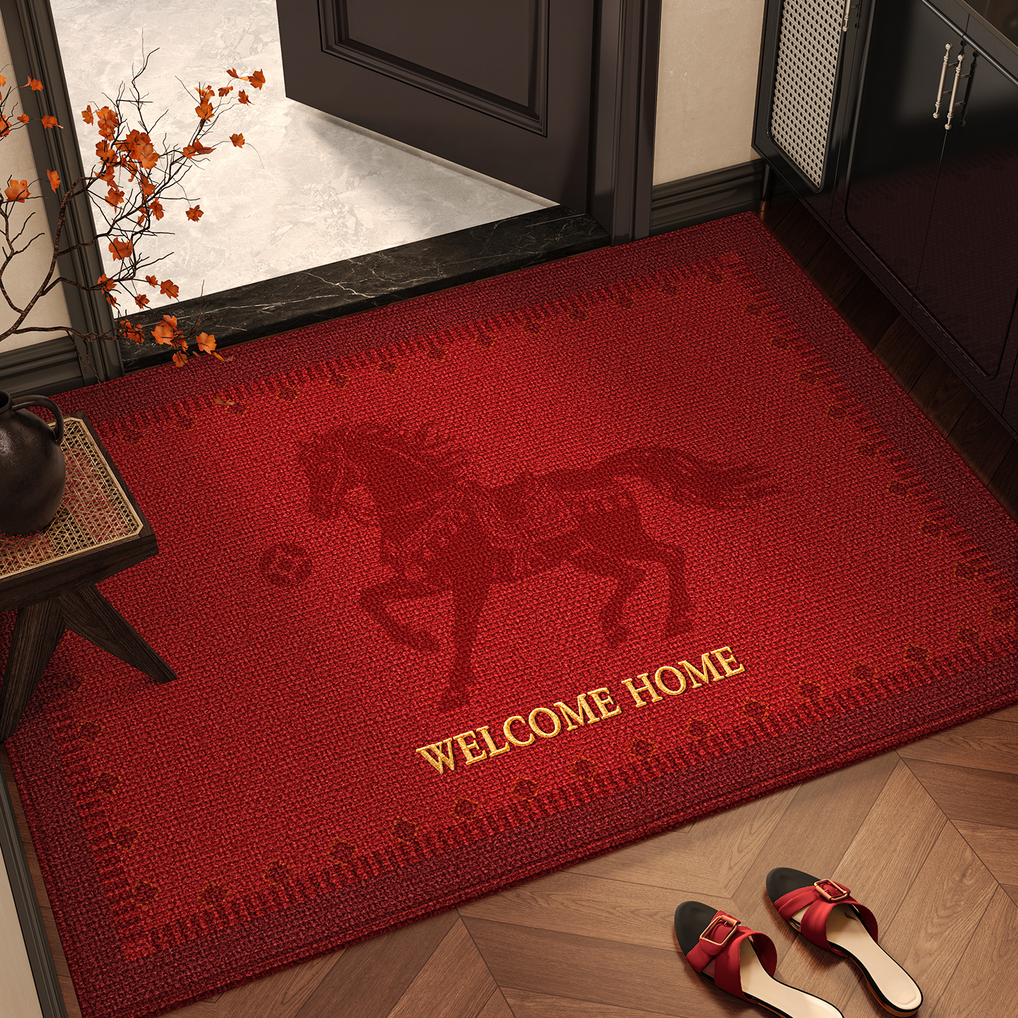 新款马年红色入户门地垫喜庆防滑除尘耐磨入户脚垫玄关大门口地毯