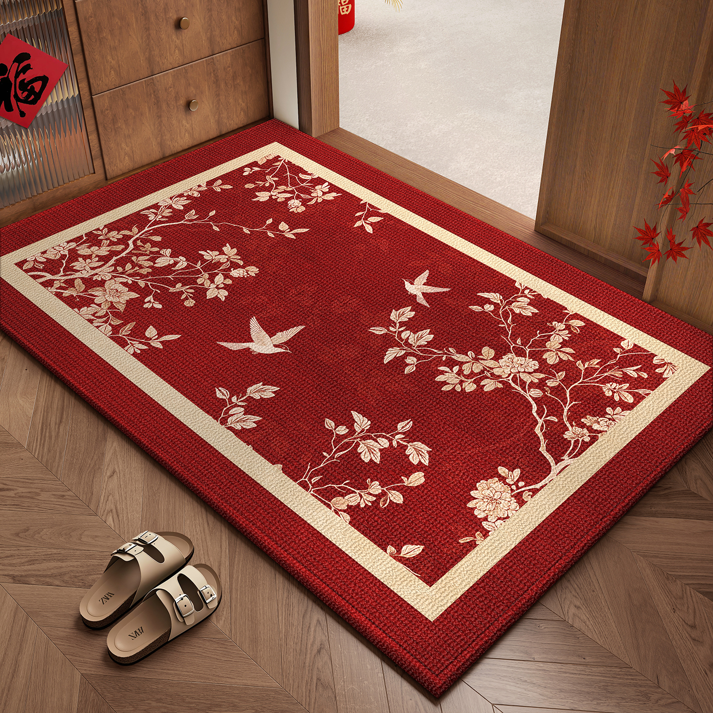 高级入户门地垫新中式红色门垫大门口耐脏防滑进门地毯可裁剪脚垫