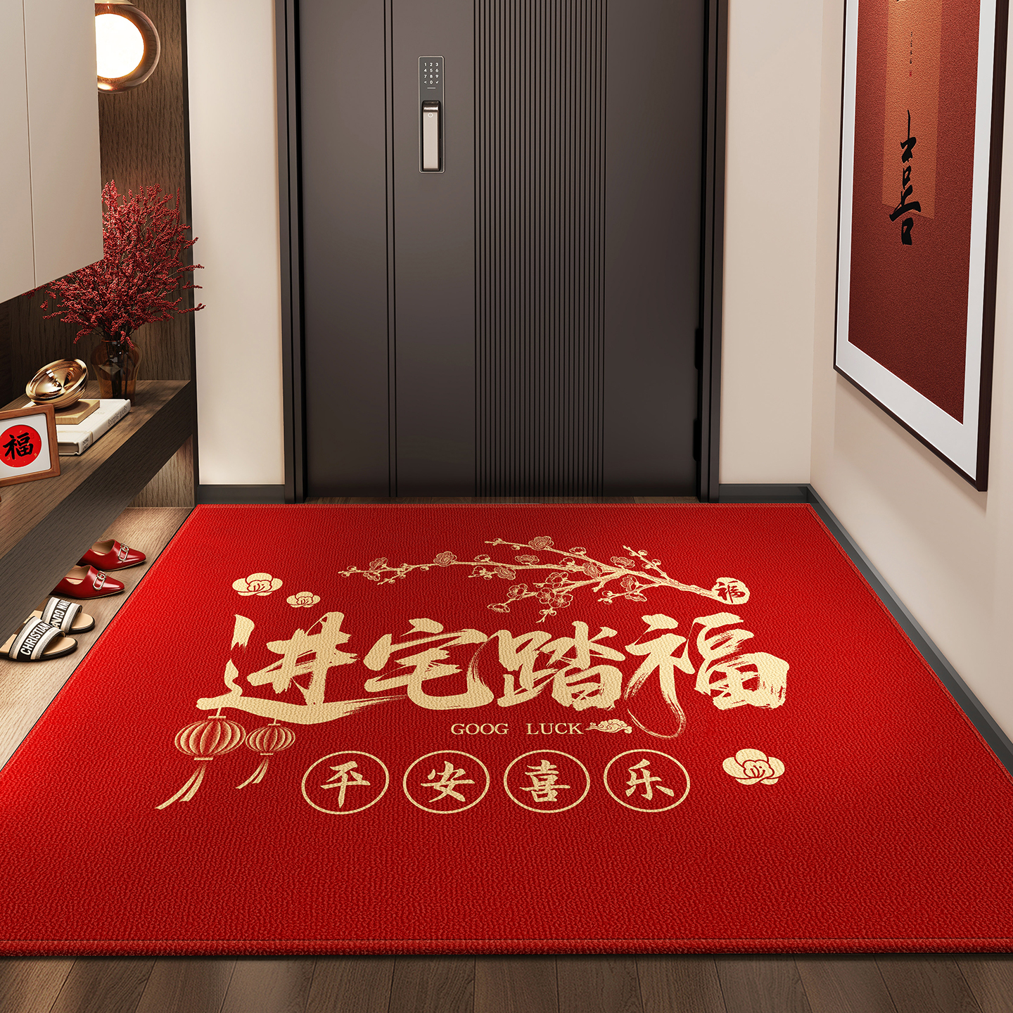 入户门地垫门口垫子红色进门脚垫家用新款可裁剪除尘防滑耐脏地毯
