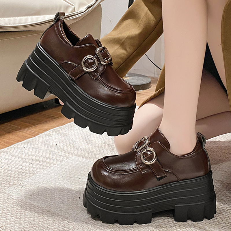 厚底加绒小皮鞋女松糕懒人乐福鞋