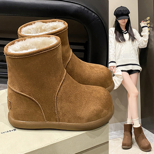 东北雪地靴女加绒加厚2025冬新款 9cm隐形内增高女靴 防水防滑棉鞋
