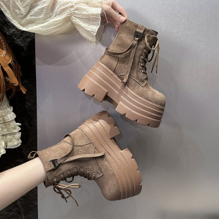 厚底大黄靴女英伦风2025秋季 马丁靴增高10cm百搭松糕机车短靴 新款