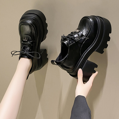 厚底小皮鞋女英伦风复古粗跟单鞋