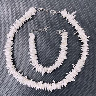 饰品 欧美白色碎贝壳项链套装 不规则碎片贝壳锁骨链直销