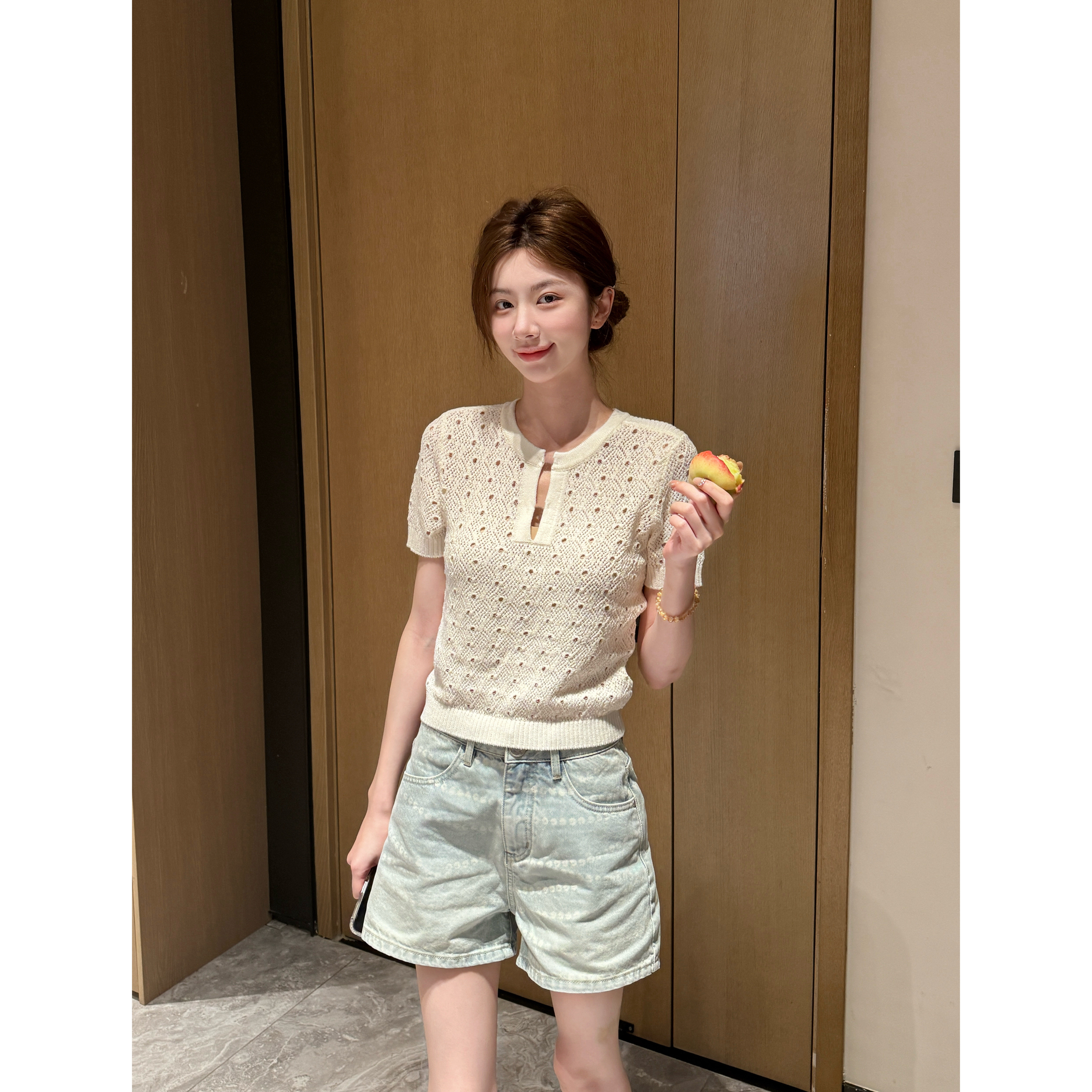 【Cikky定制】香风薄款冰丝针织衫针织短袖女夏季爆款高级感长裤