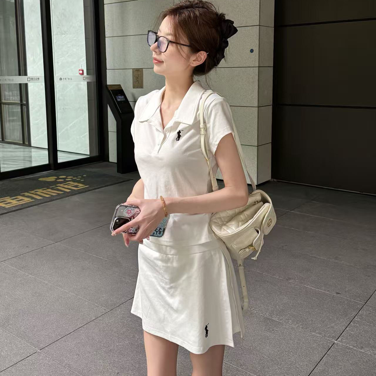 【Cikky定制】polo衫刺绣短袖T恤松紧腰短裤套装夏季两件套女