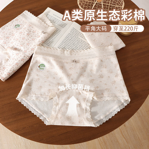 60支环保彩棉大码平角内裤女胖MM200斤桑蚕丝抗菌加长裆纯棉A类