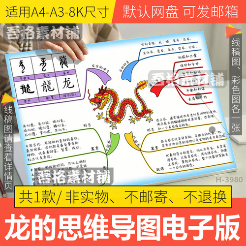 龙的思维导图手抄报电子版十二生肖之一关于龙的文化来历黑白线稿