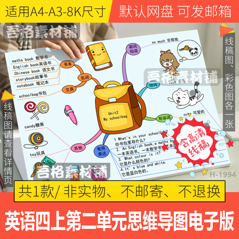 人教pep英语四年级上册二单元思维导图我的书包手抄报模板电子版