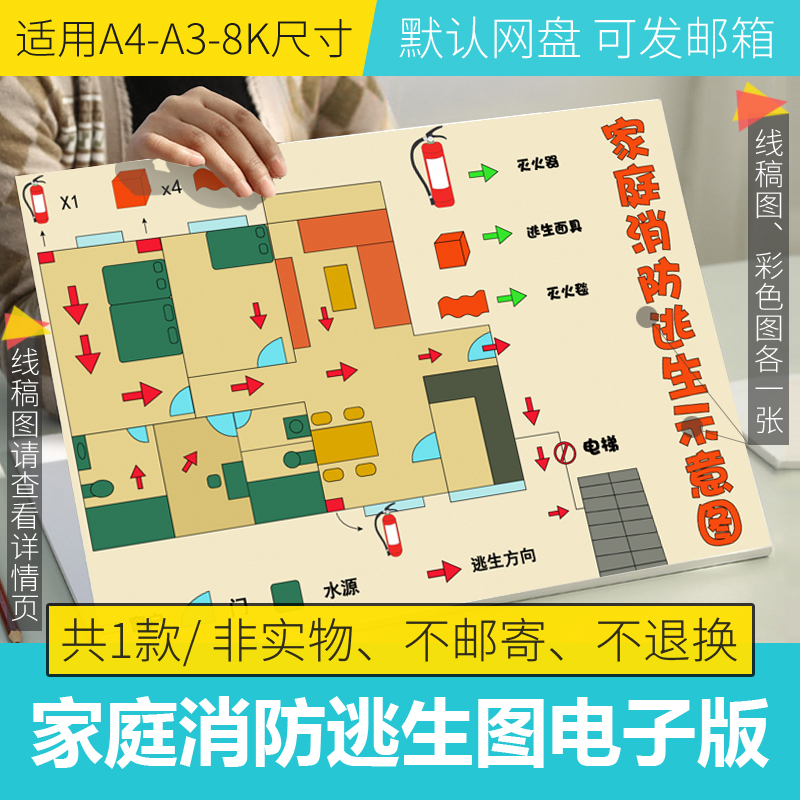 家庭消防疏散逃生示意图安全手抄报模板a3小学生打印