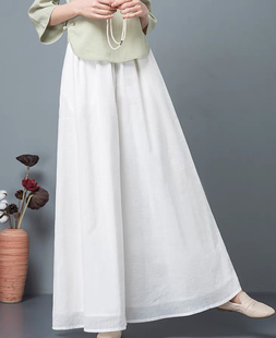 高腰纯色中式 禅意茶艺服舞蹈裤 风格 舒适瑜伽裤 裙 长裤 雪纺阔腿裤