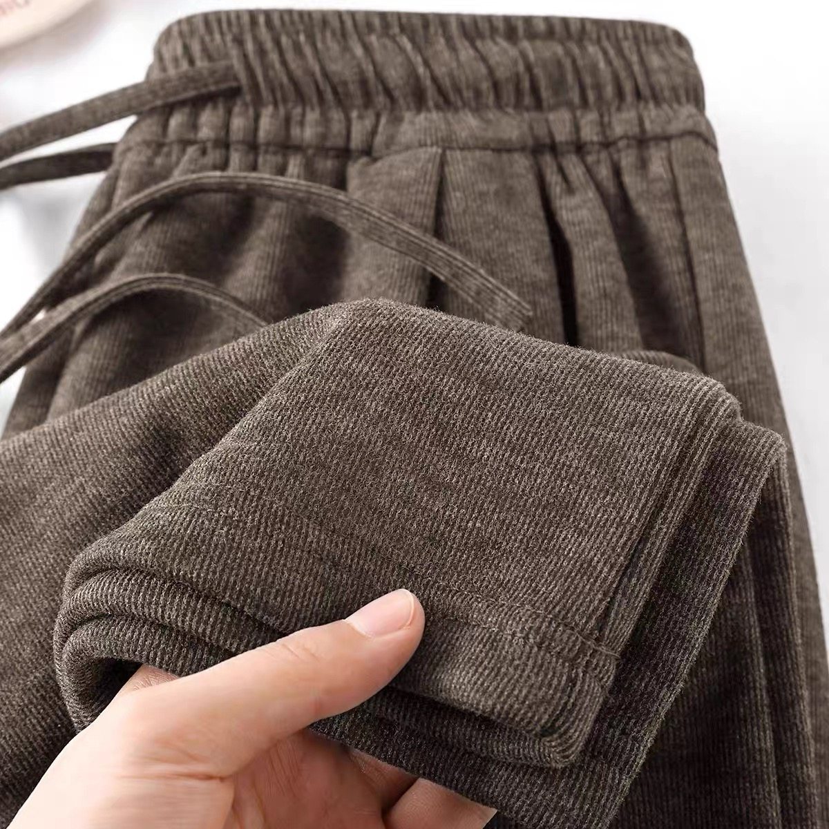 糖炒栗子风！咖啡色高腰直筒糯米裤女慵懒感显高显瘦窄版阔腿裤冬