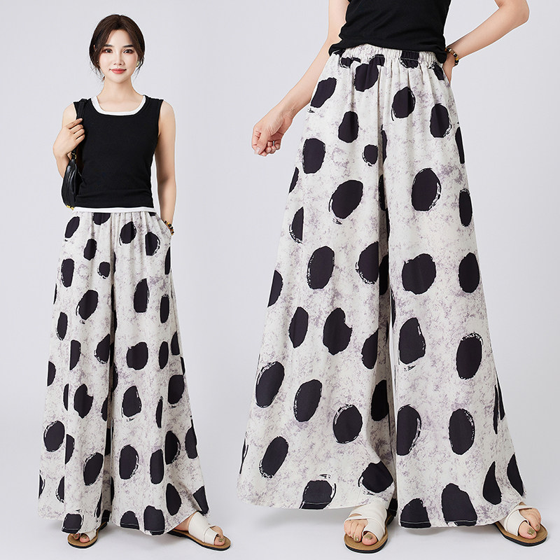 新款九分/长裤印花碎花裙裤女夏季薄款高腰民族风显瘦休闲阔腿裤