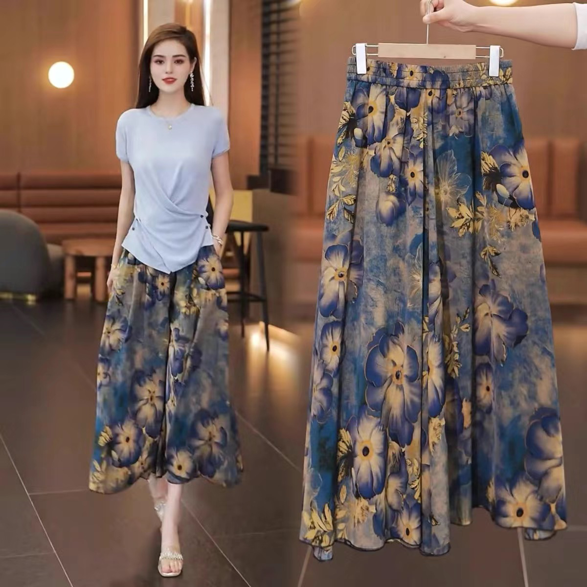 大码女装慵懒风防晒阔腿裤子夏季宽松显瘦垂感休闲直筒大摆裙裤