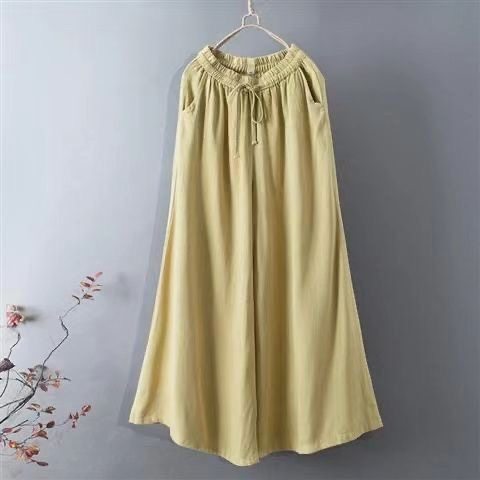 复古文艺抽绳纯色棉麻阔腿裤八分裤女春秋大码亚麻休闲裤微喇裤,女装/女士精品,休闲裤,淘宝优惠券,粉丝福利购,淘宝优惠卷