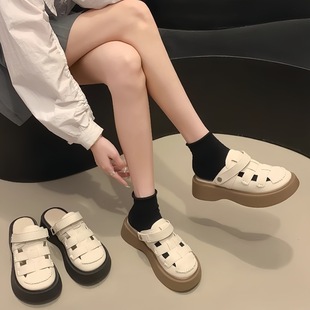 百搭松糕金属套趾沙滩增高凉拖 厚底拖鞋 女外穿2025年夏季 新款 时尚