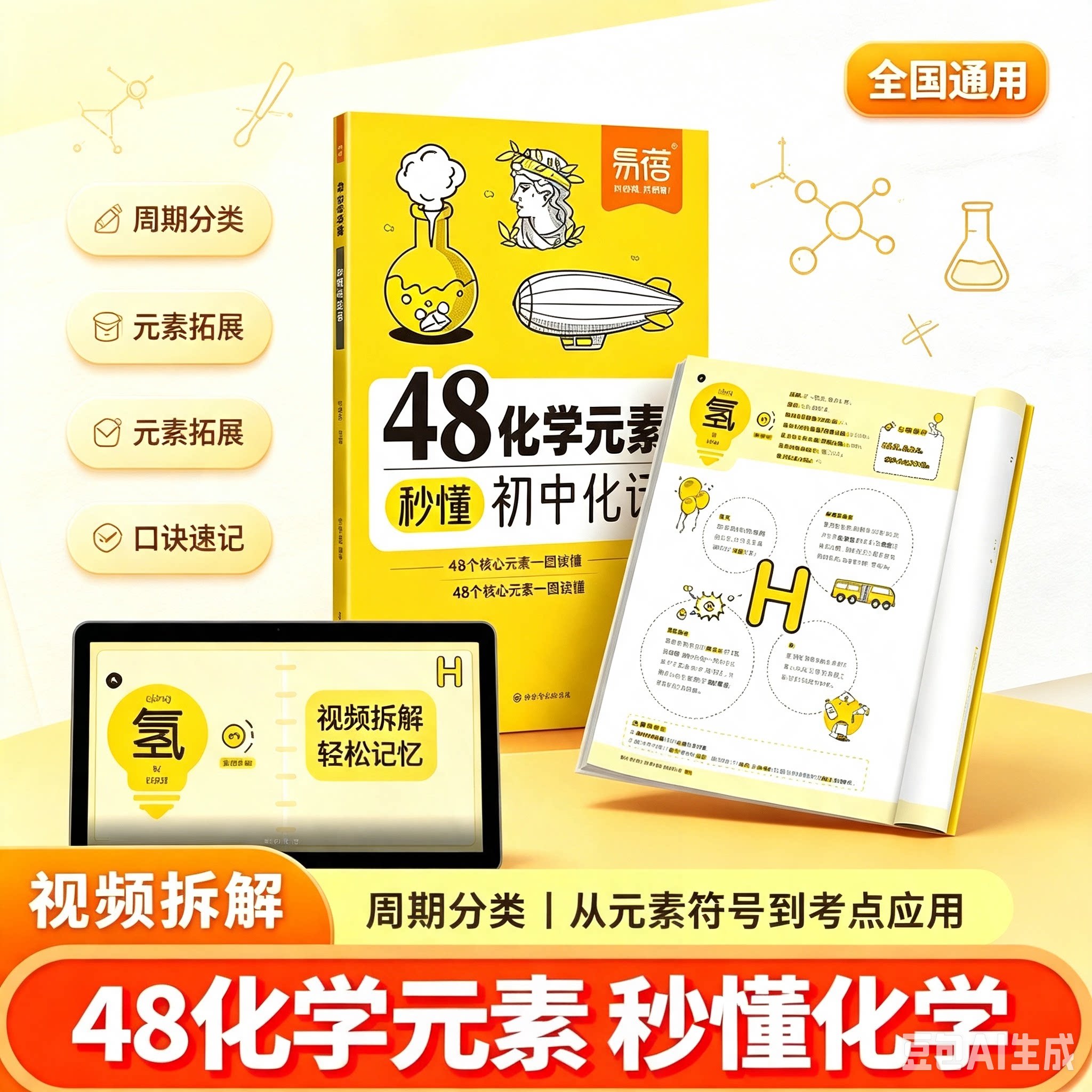易蓓2026年 48 化学元素秒懂初中化学 九年级初三化学元素周期表识图速记 中考化学基础知识点汇总八升九预习复习资料配套视频讲解