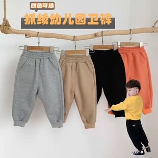 男童裤子加绒不加绒秋冬装外穿纯棉宽松儿童长裤女孩保暖宝宝卫裤