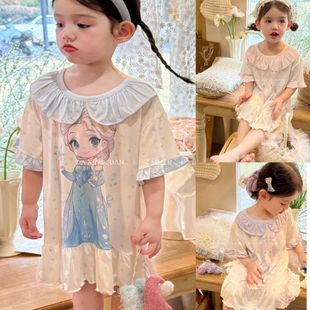 女童睡裙莫代尔儿童睡衣夏季新款艾莎公主风宝宝家居服家居裙薄