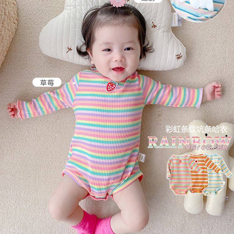 韩版童装女宝宝洋气春秋装连体衣婴儿长袖包屁三角哈衣外出爬爬服