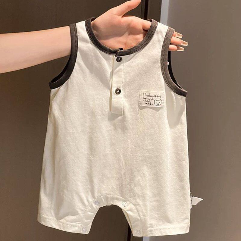 婴儿衣服夏季新款韩版宝宝无袖连衣裤背心哈衣连体衣爬爬服