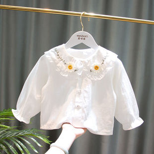 2026女童春秋装新款儿童太阳花荷叶边翻领纯棉衬衫打底衫长袖上衣