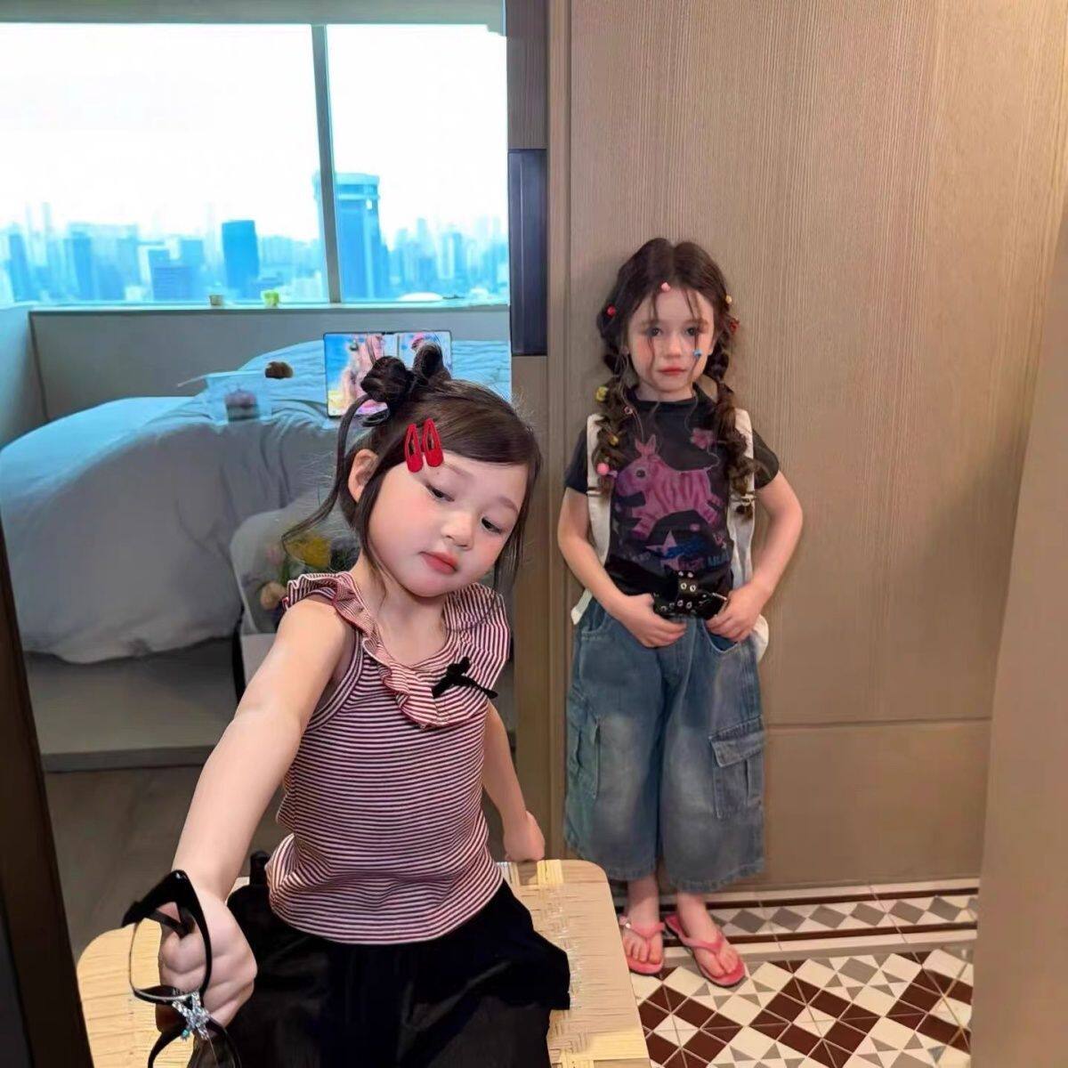 女童夏季美式卡通印花短袖T恤图片
